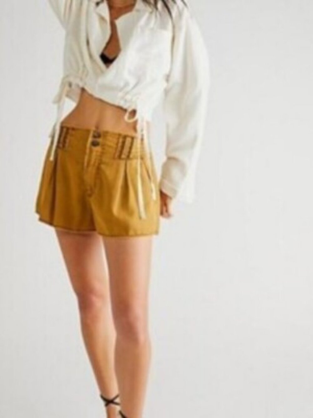 Free People Tahoe Tencel Shorts Mustard Gold High Waist 2 Button, size 6